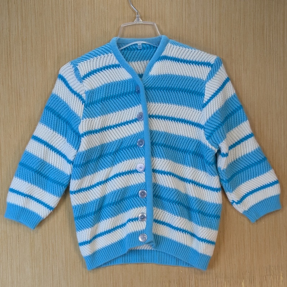 True Vintage Women Mod Striped Textured Knit Cardigan Sweater Size M Union Made